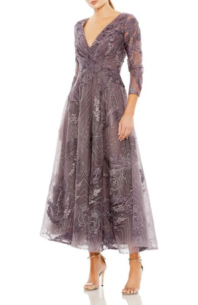 MAC DUGGAL MAC DUGGAL EMBELLISHED WRAP OVER 3/4 SLEEVE DRESS