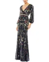 MAC DUGGAL MAC DUGGAL EMBELLISHED WRAP OVER BISHOP SLEEVE GOWN