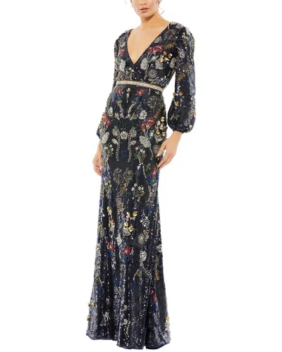 Mac Duggal Women's Embellished Wrap-over Bishop-sleeve Gown In Black