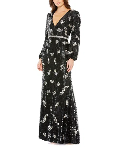 Mac Duggal Women's Embellished Wrap Over Bishop Sleeve Gown In Black