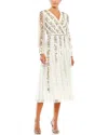 Mac Duggal Beaded Floral Long Sleeve Cocktail Dress In White