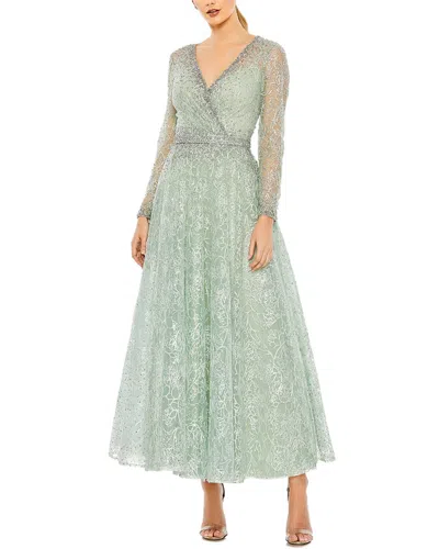 Mac Duggal Embellished Wrap Over Midi Gown In Green