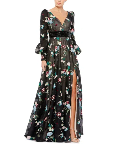 Mac Duggal Embroidered Bishop Sleeve Flowy A-line Gown