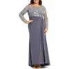 Mac Duggal Floral Embroidered Top With Ruched Detail Jersey Skirt Plus Size Gown