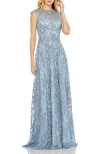 Mac Duggal Embroidered Cap Sleeve A Line Gown In Gray
