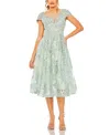 Mac Duggal Embroidered Cap Sleeve Midi Dress In Sage