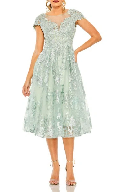 Mac Duggal Embroidered Cap Sleeveless A Line Dress In Sage