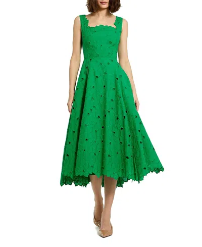 Mac Duggal Embroidered Floral A Line Sleeveless Midi Dress In Green