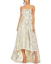 Mac Duggal Embroidered Strapless High Low Gown In White