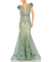 Mac Duggal Embroidered Illusion Appliqued Bodice Trumpet Gown In Green