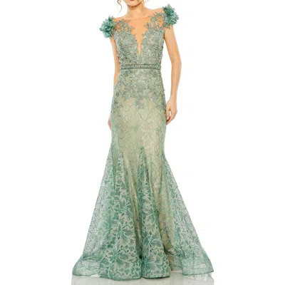 MAC DUGGAL MAC DUGGAL EMBROIDERED ILLUSION APPLIQUED BODICE TRUMPET GOWN