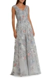 Mac Duggal Embroidered Illusion Cap Sleeve A Line Gown