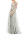 Mac Duggal Embroidered Illusion High Neck Long Sleeve A Line Gown