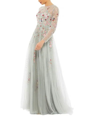 Mac Duggal Embroidered Illusion High Neck A-line Gown In Gray