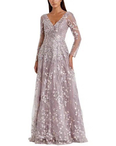 Mac Duggal Embroidered Lace Wrap Over Illusion Gown In Purple