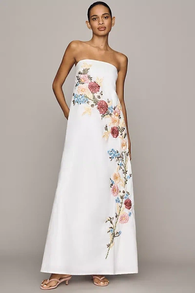 Mac Duggal Embroidered Linen Dress In White