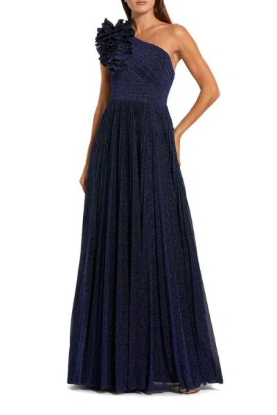 Mac Duggal Embroidered Long Sleeve Jersey Evening Gown In Blue