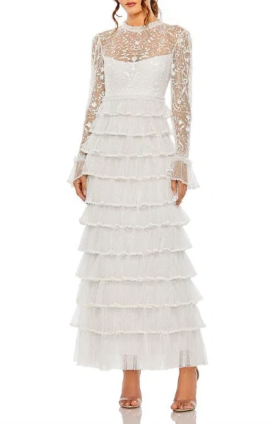 MAC DUGGAL MAC DUGGAL EMBROIDERED LONG SLEEVE RUFFLED TIERED DRESS