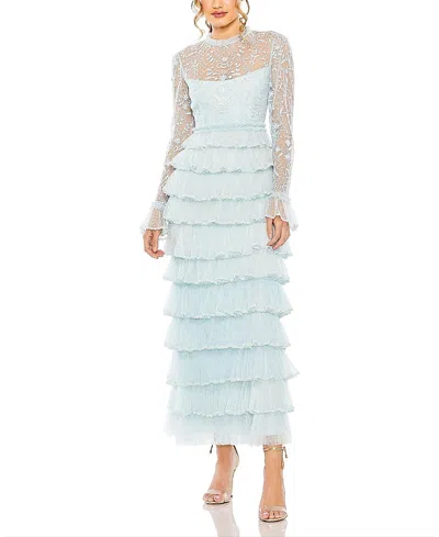 MAC DUGGAL EMBROIDERED LONG SLEEVE RUFFLED TIERED DRESS