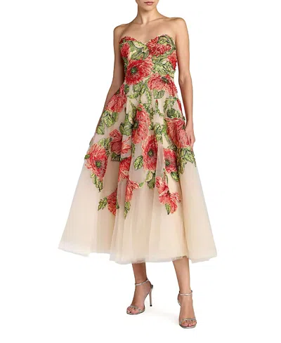 Mac Duggal Embroidered Mesh Strapless A Line Midi Dress In Multi
