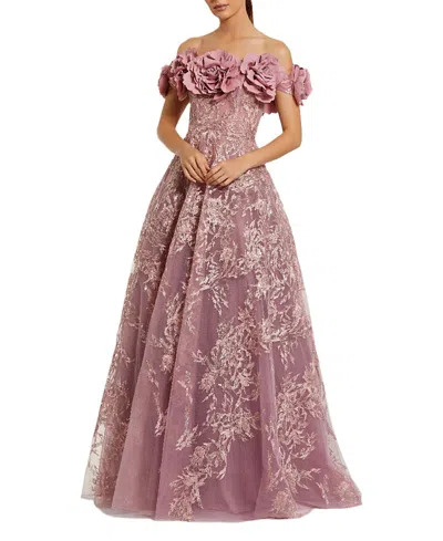 Mac Duggal Embroidered Off The Shoulder Floral A Line Gown In Pink