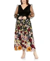 Mac Duggal Embroidered Puff Sleeve A Line Dress In Black Multi