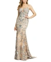 Mac Duggal Embroidered Spaghetti Strap Trumpet Gown In Nude Multi
