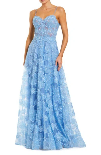 Mac Duggal Embroidered Sweetheart Floral Corset A Line Gown In Blue