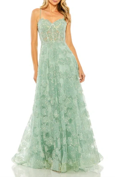 Mac Duggal Embroidered Sweetheart Floral Corset A Line Gown In Green