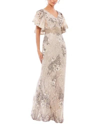 Mac Duggal Embroidered Trumpet Gown In Neutral