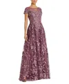 Mac Duggal Embroidered Tulle Cap Sleeve Gown In Purple