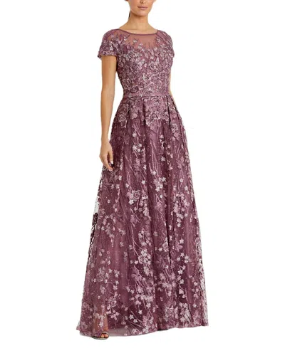 Mac Duggal Embroidered Tulle Cap Sleeve Gown In Purple