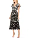 Mac Duggal Embroidered V Neck Cap Sleeve Midi Dress In Multi