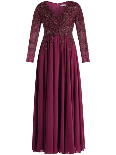 Mac Duggal Embroidered V-neck Gown In Red