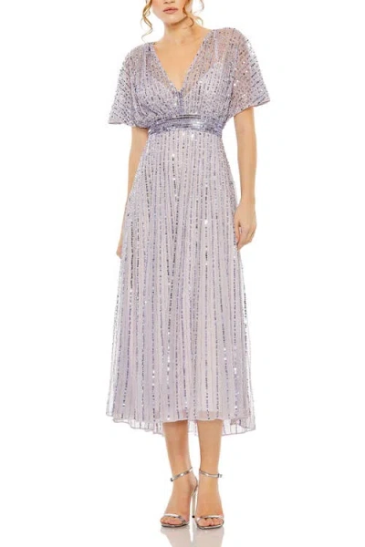 Mac Duggal Empire Waist Embellished Short Sleeve Dress In Lavender