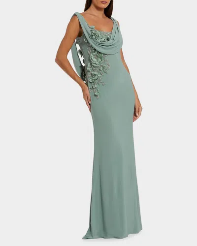 Mac Duggal Sleeveless Jersey Cowl Neck Gown With Beading In Green