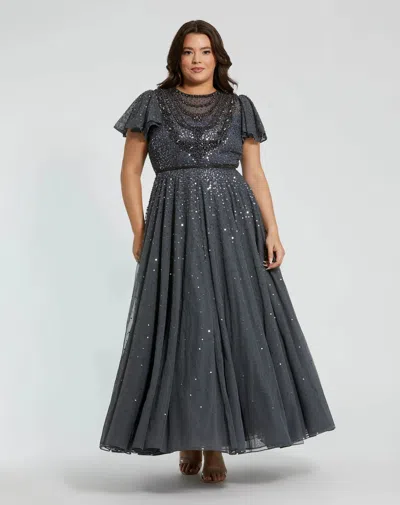 Mac Duggal Fabulouss 24025 A Line Long Formal Plus Size Pleated Dress In Gray