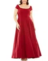 Mac Duggal Structured Ball Gown With Square Neck And Cap Sleeves