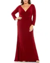 Mac Duggal Red Long Sleeve V-neck Faux Wrap Gown