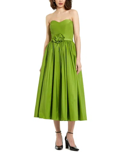 Mac Duggal Strapless Faille A-line Rose Detailed Midi Dress In Pear