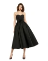 Mac Duggal Strapless Faille A-line Rose Detailed Midi Dress In Black