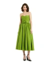 Mac Duggal Strapless Faille A-line Rose Detailed Midi Dress In Pear