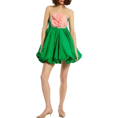 Mac Duggal Faille Strapless Flower Detail Mini Dress In Green