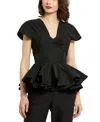 Mac Duggal Faille Twist Bustier Peplum Top In Black