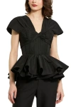Mac Duggal Faille Twist Bustier Peplum Top In Black