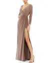 Mac Duggal Long Sleeve Faux Wrap Jersey Gown