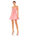 Mac Duggal Faux Wrap Bow Detail Flowy Mini Dress In Rose Pink