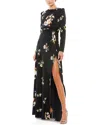 Mac Duggal High Neck Long Sleeve Faux Wrap Gown In Black