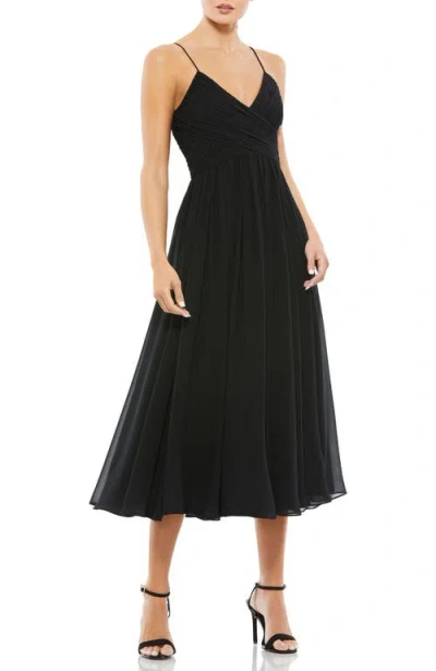 Mac Duggal Ieena Pleated Midi Dress In Black