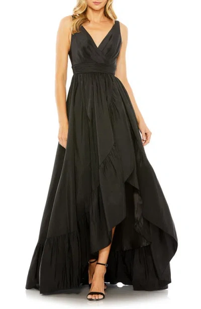 Mac Duggal Faux Wrap Tier Gown In Black